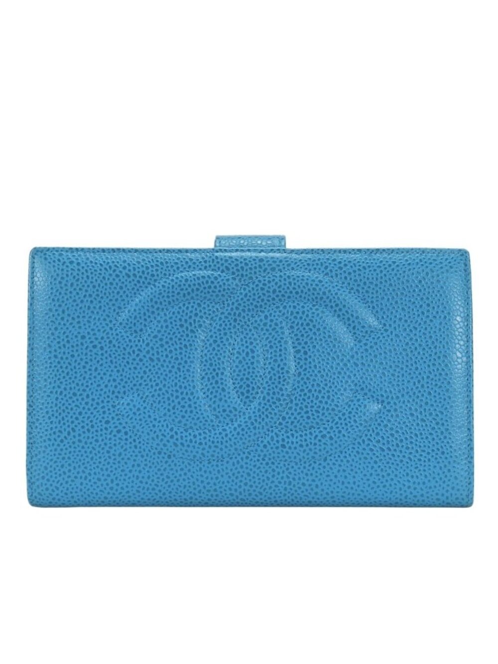 Chanel Bifold Wallet CC Logo Clasp Caviar Leather Blue Gold